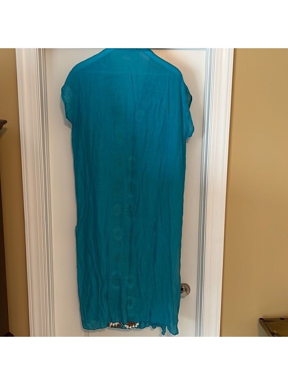 Turquoise maxi coverup with granny squares. One Size. - Picture 2 of 7